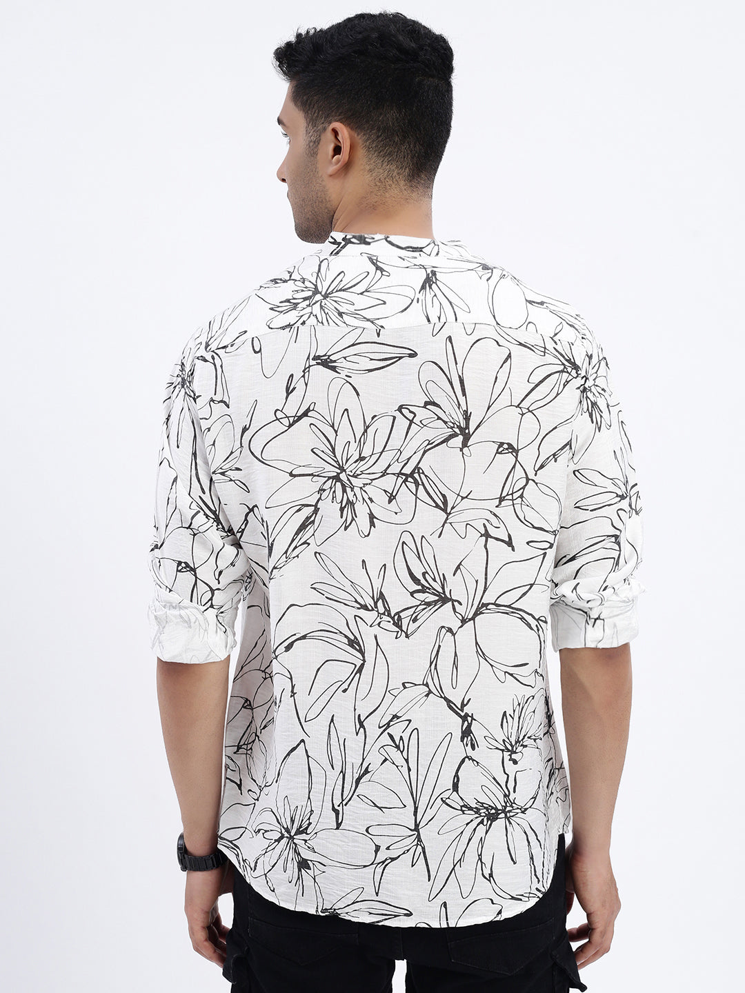 Men White Floral Slim Fit Shirt