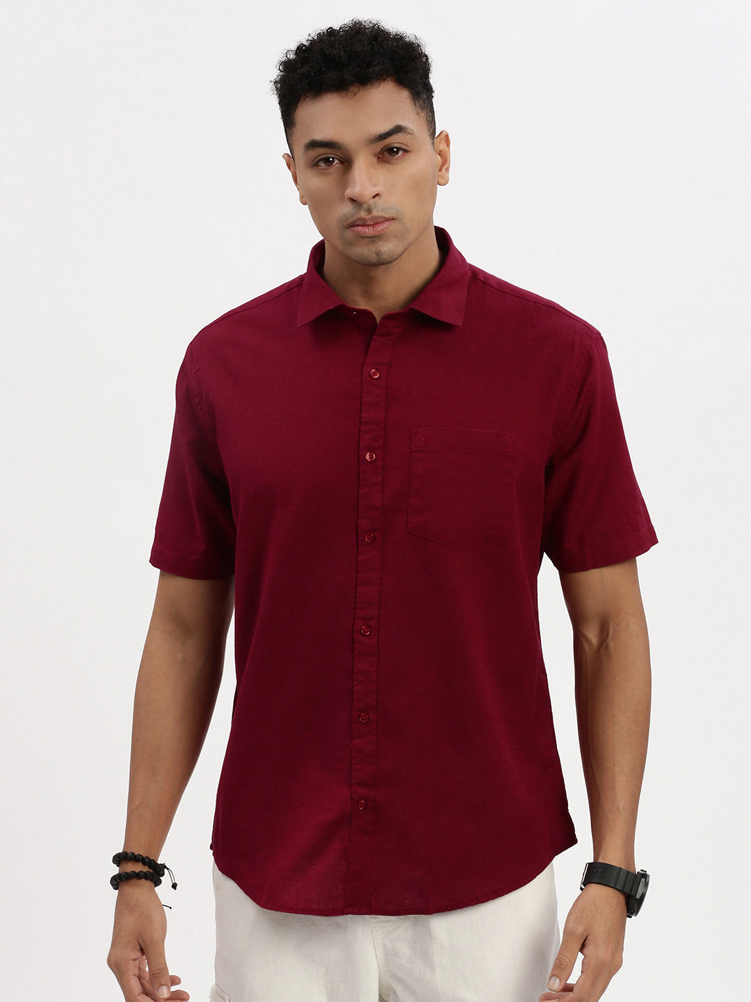 Men Maroon Solid Slim Fit Shirt