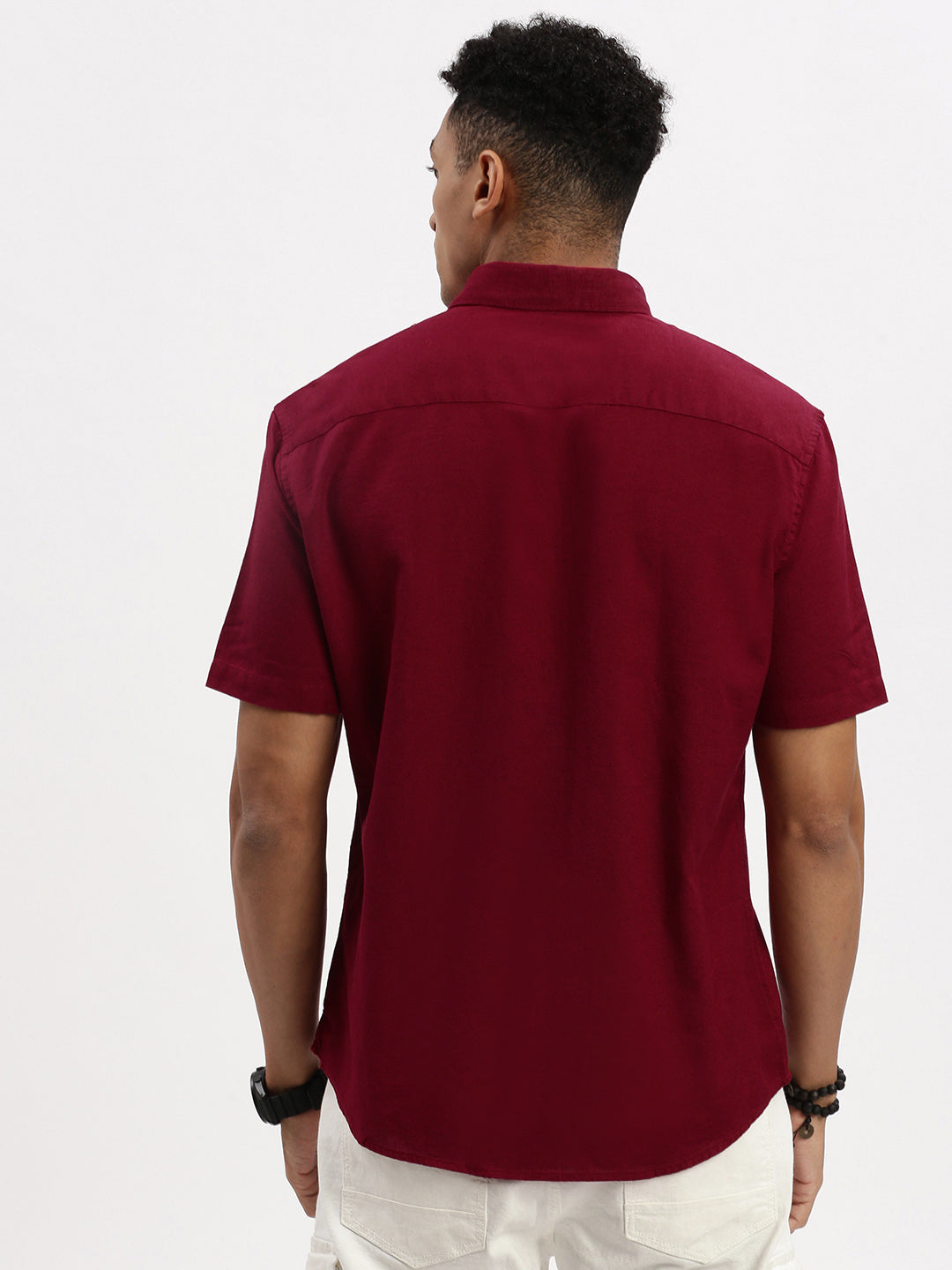 Men Maroon Solid Slim Fit Shirt