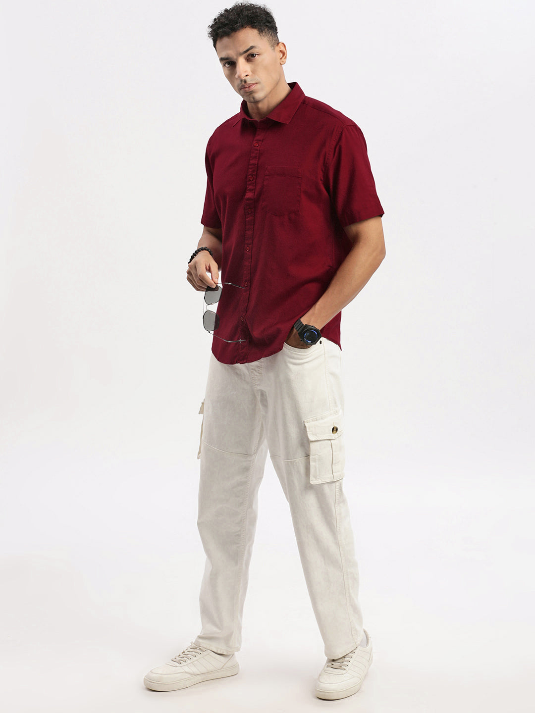 Men Maroon Solid Slim Fit Shirt