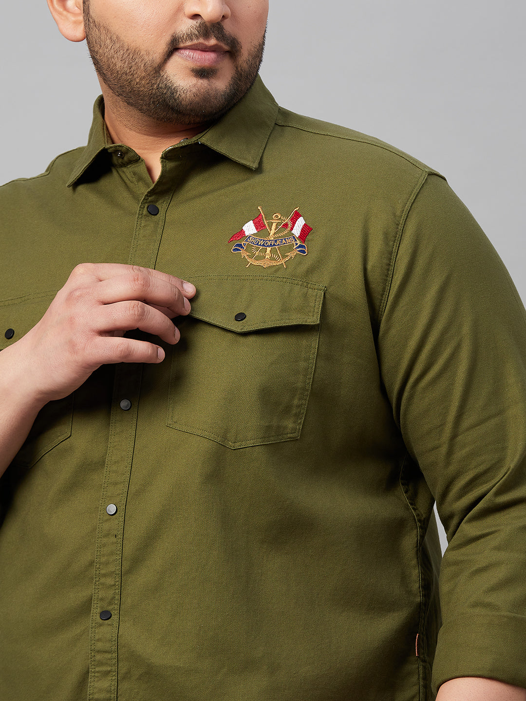 Men Solid Olive Premium Shirt