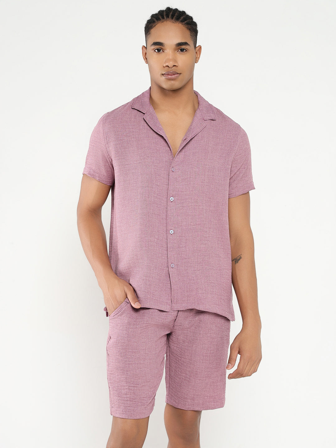 Men Mauve Solid Co Ords Set