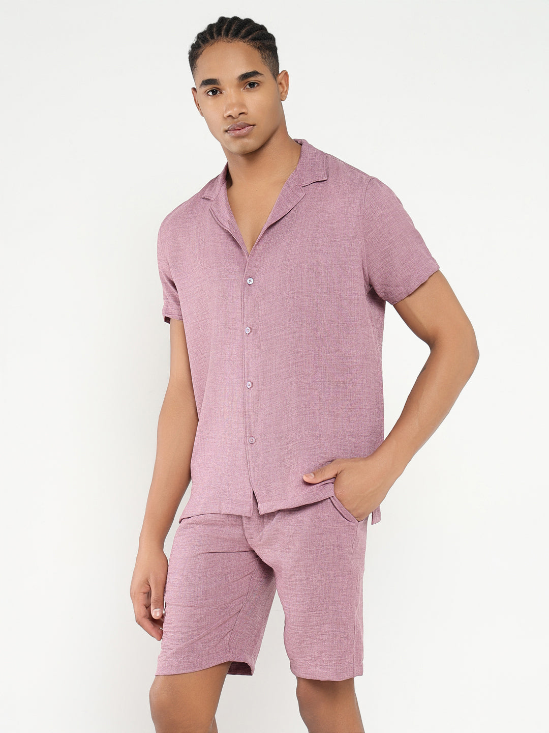 Men Mauve Solid Co Ords Set