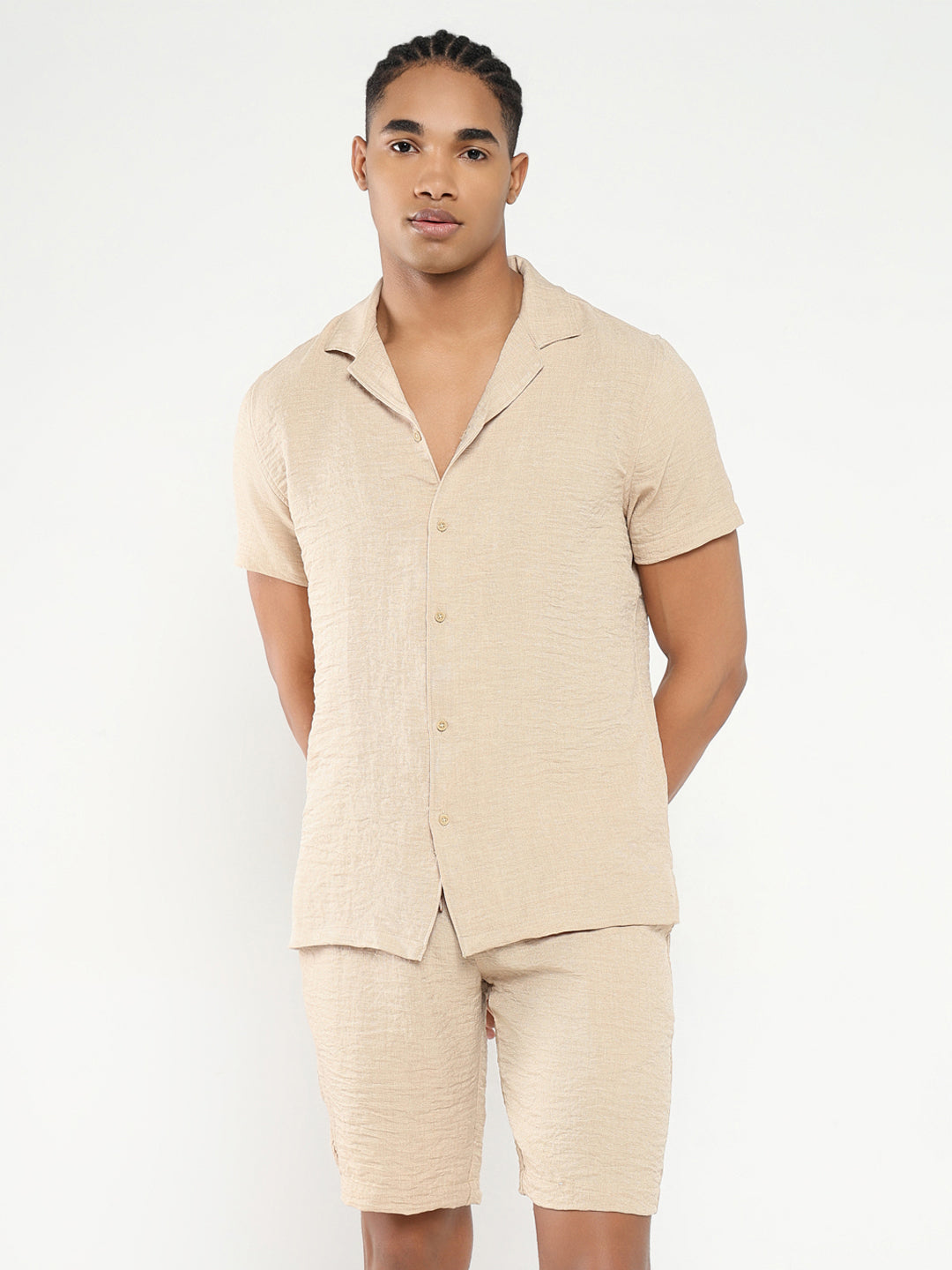 Men Beige Solid Co Ords Set