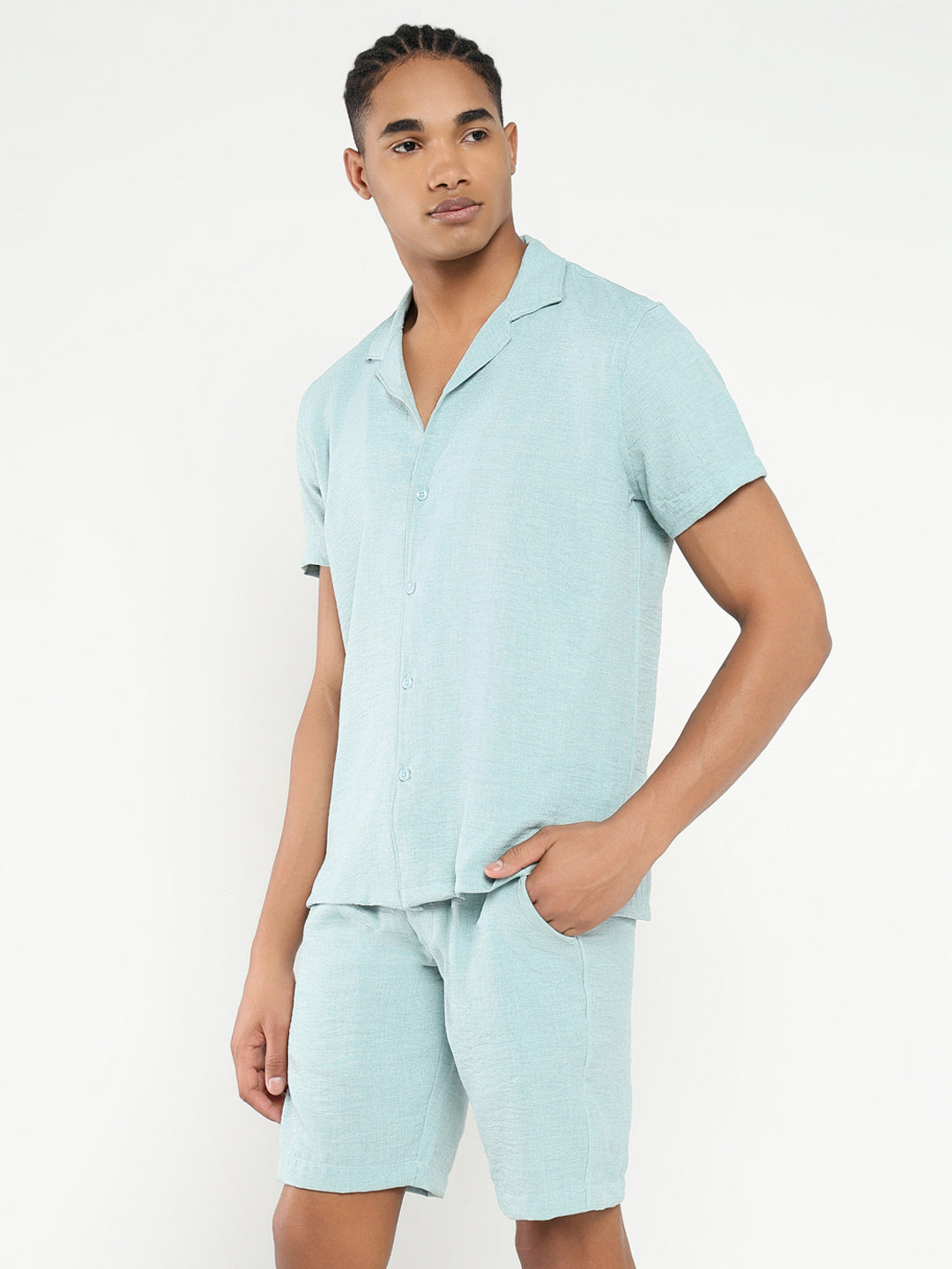 Men Sea Green Solid Co Ords Set