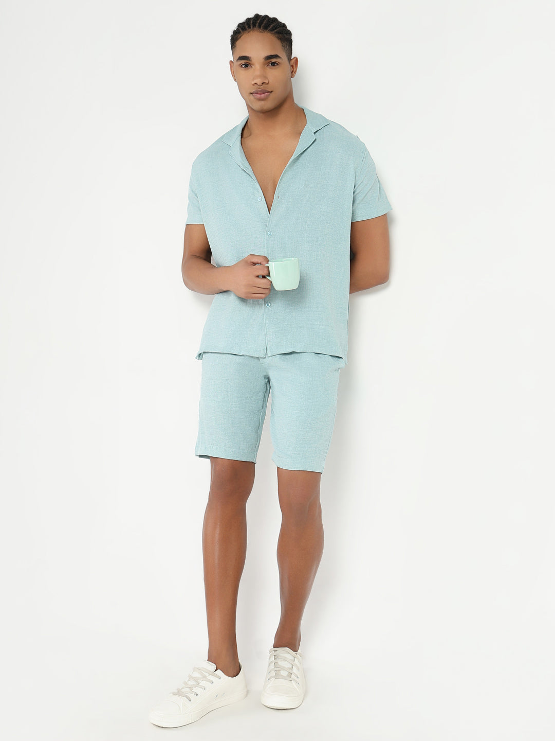 Men Sea Green Solid Co Ords Set