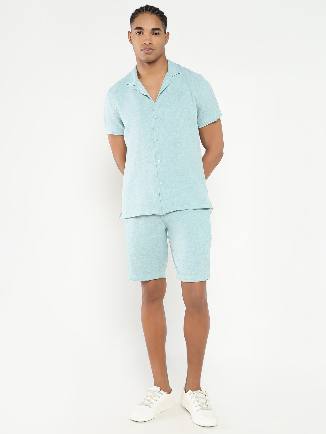 Men Sea Green Solid Co Ords Set