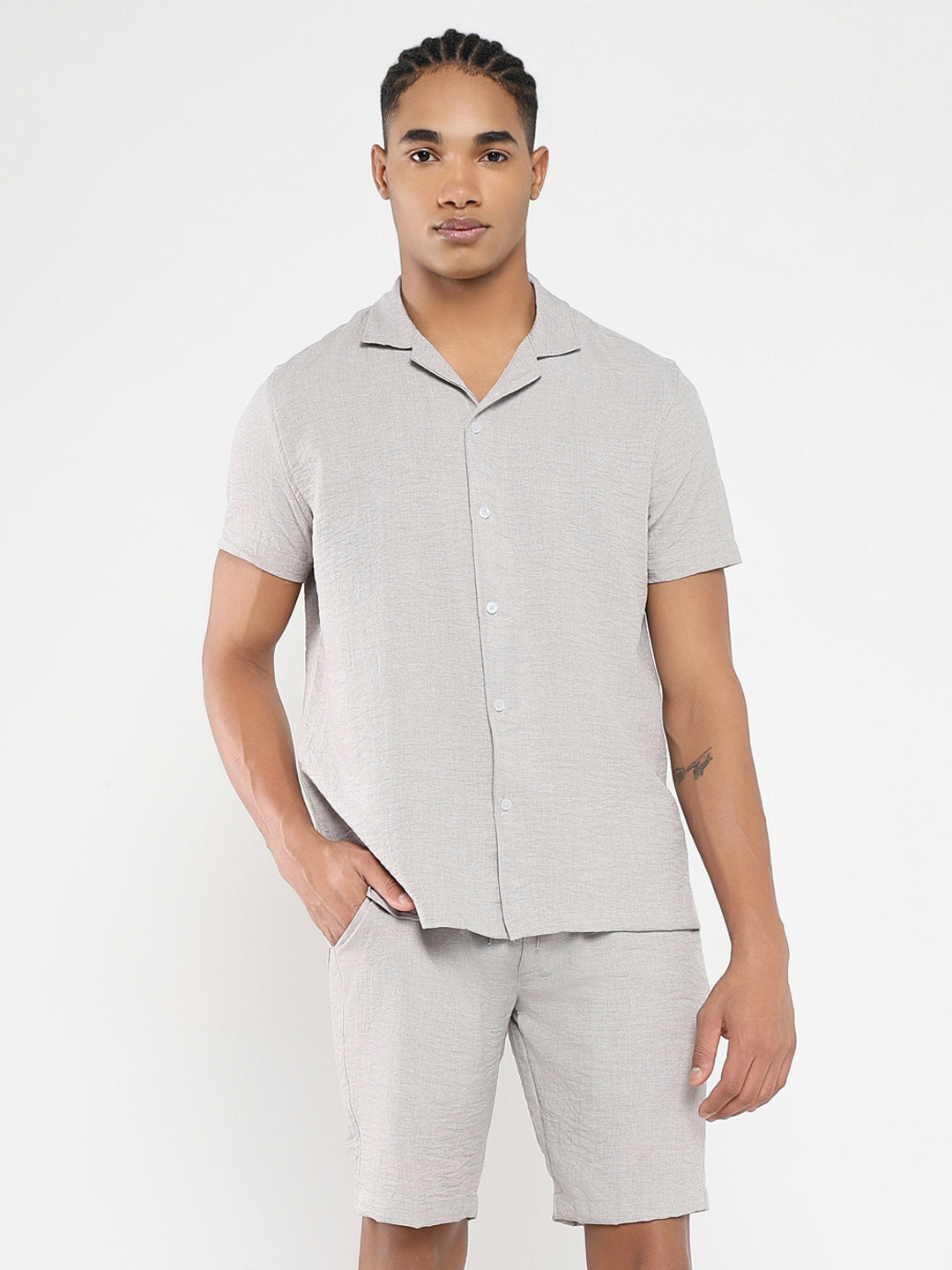 Men Grey Solid Co Ords Set