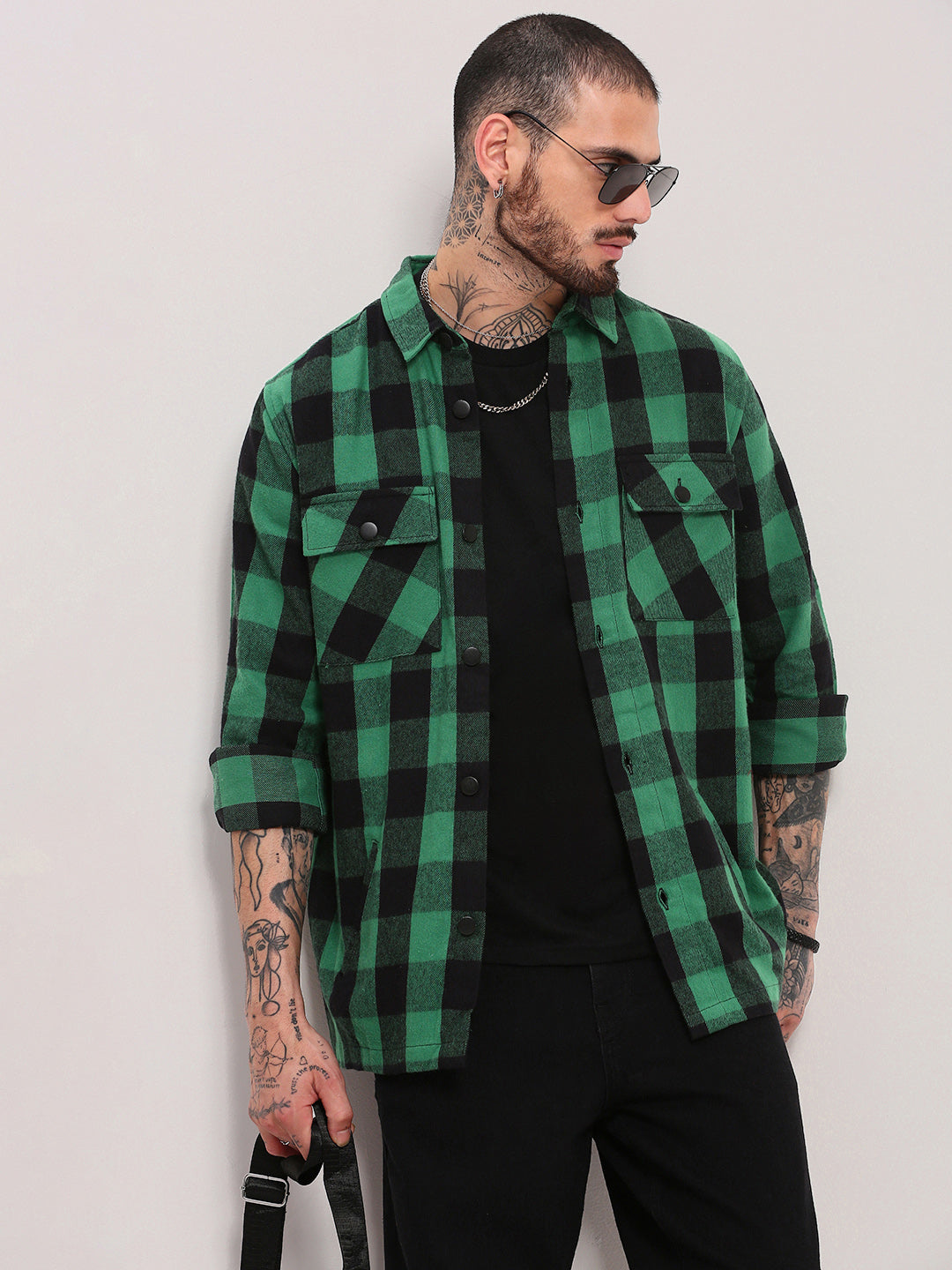 Men Green Checked Shacket