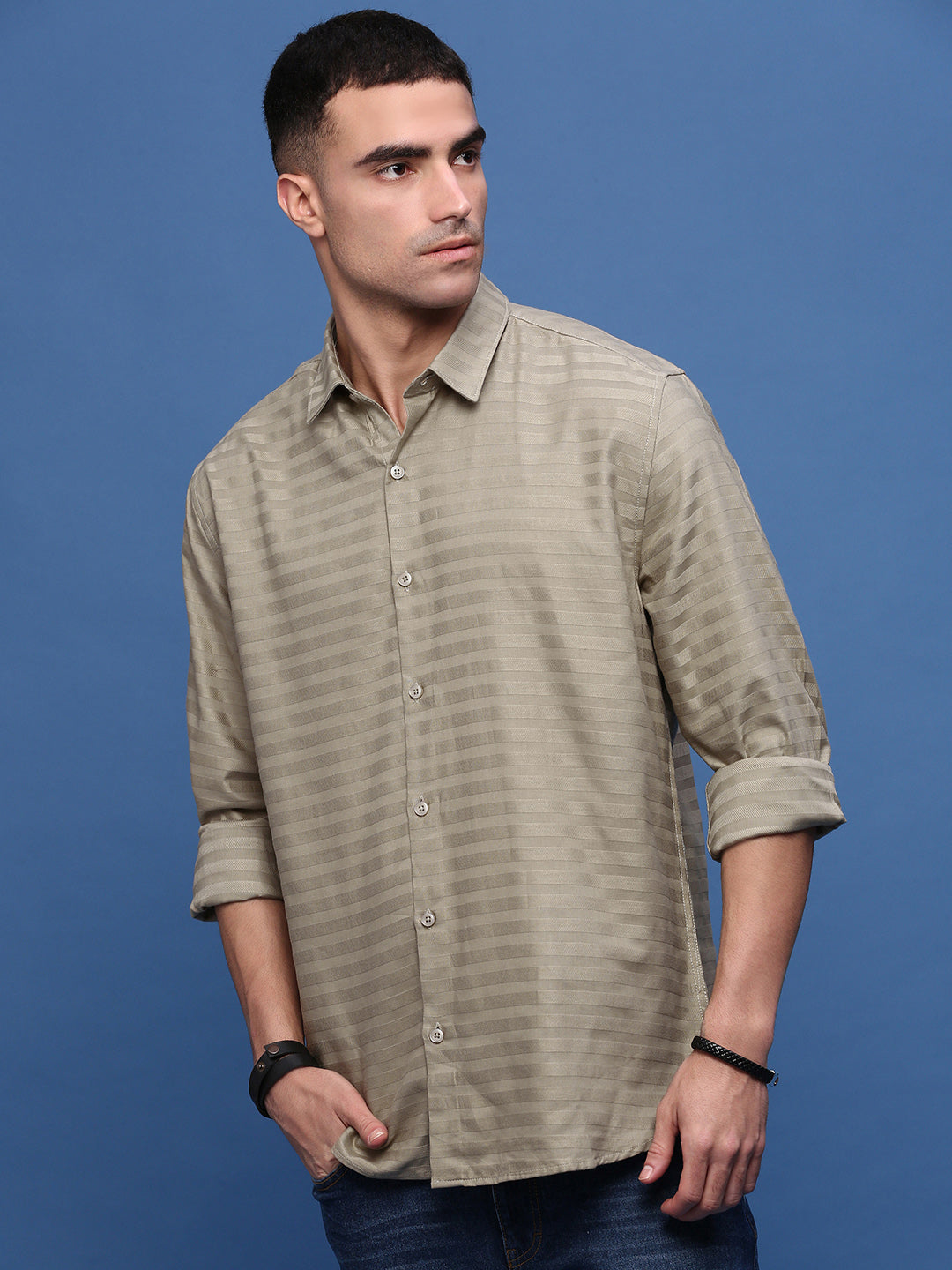 Men Brown Slim Fit Striped Shirt