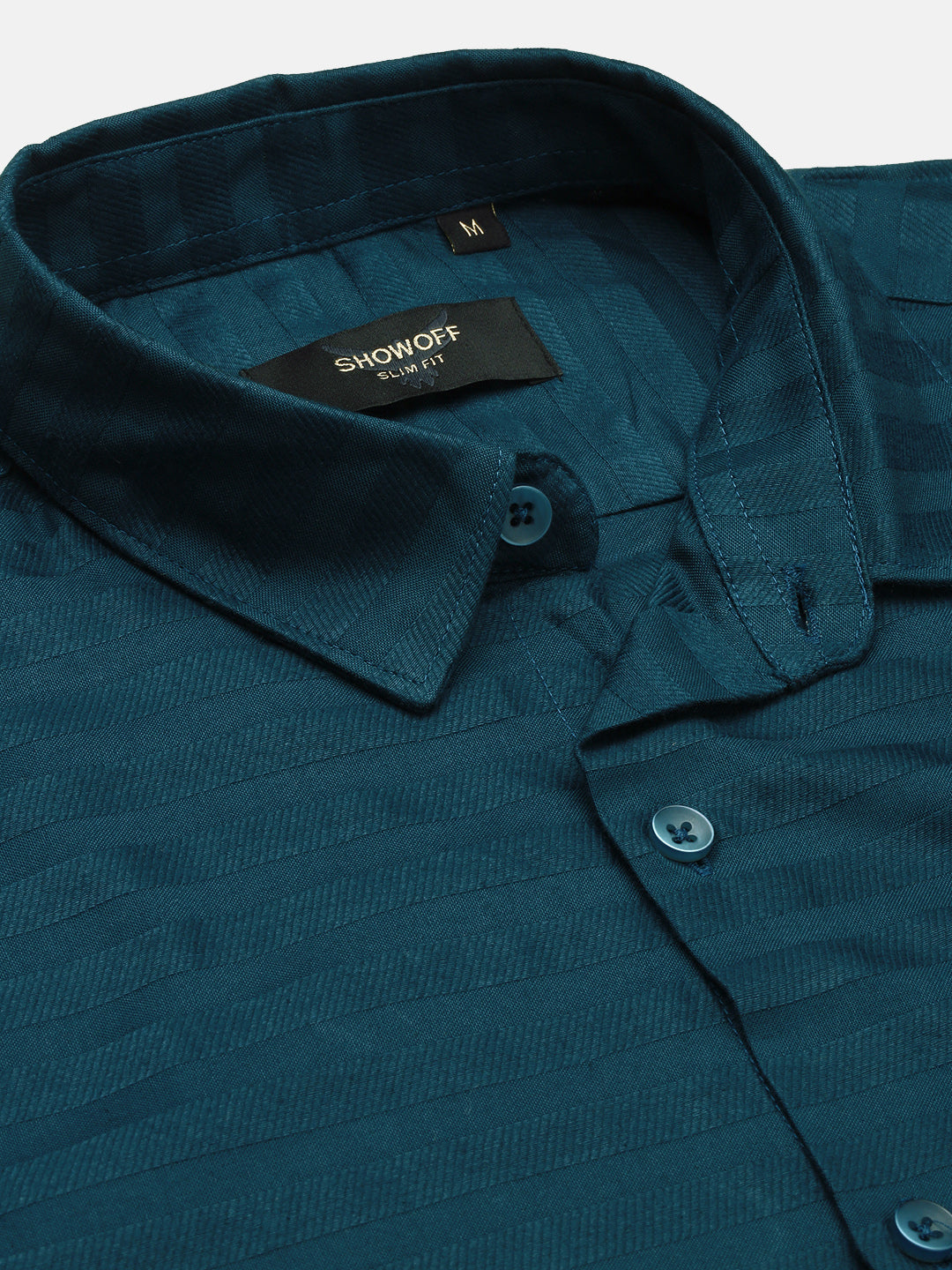 Men Teal Slim Fit Striped Shirt