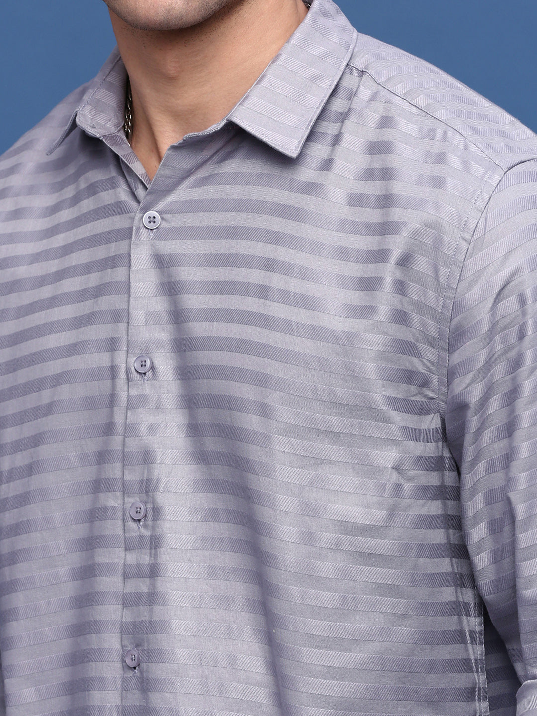 Men Grey Slim Fit Striped Shirt