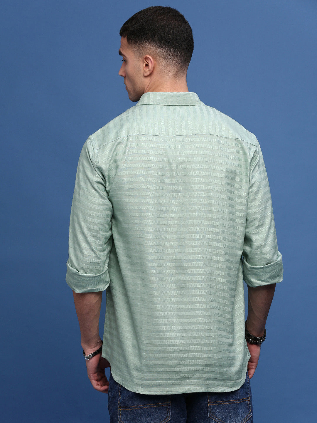 Men Green Slim Fit Striped Shirt