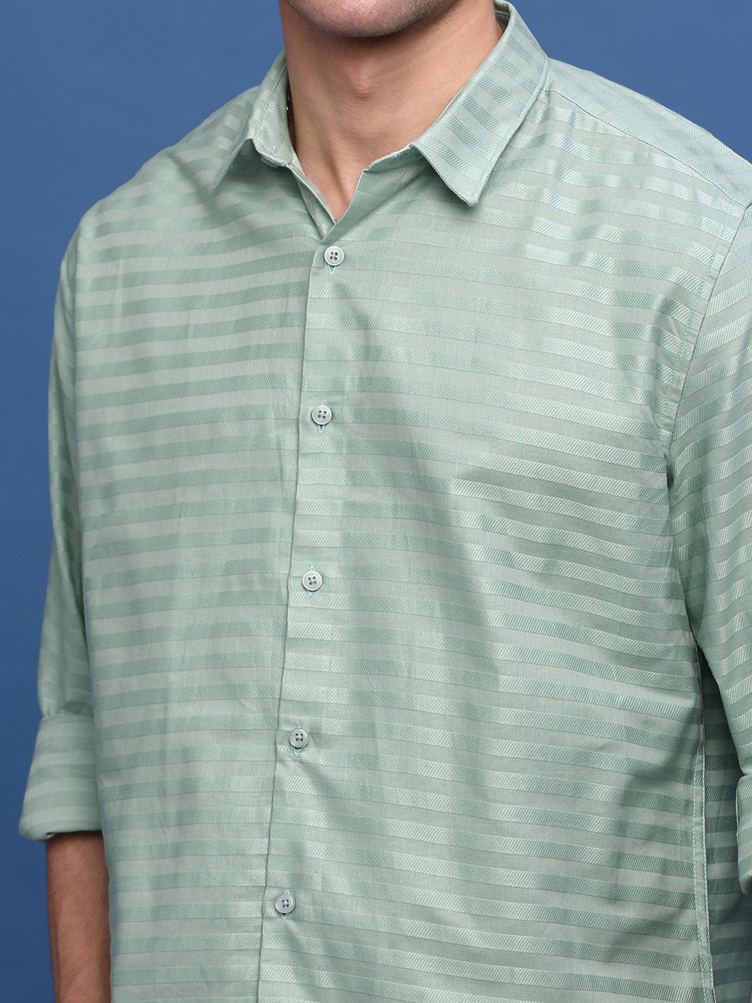 Men Green Slim Fit Striped Shirt