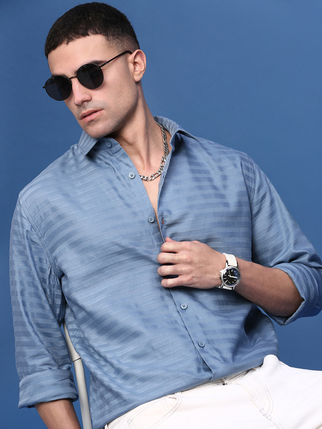 Men Blue Slim Fit Striped Shirt