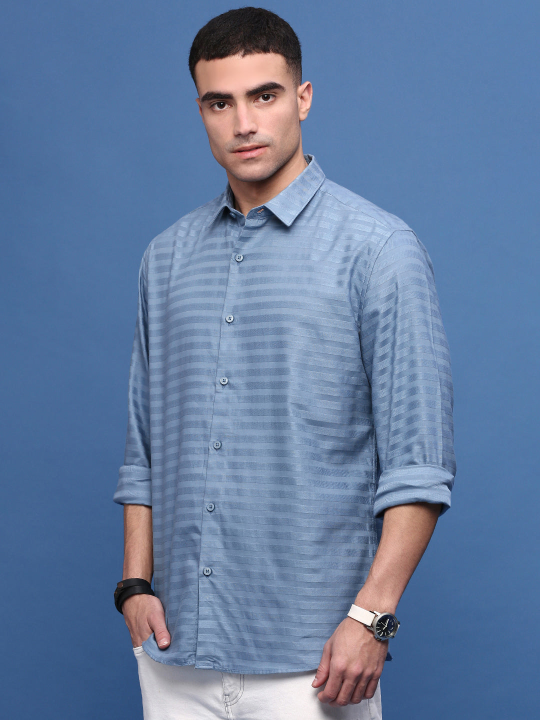 Men Blue Slim Fit Striped Shirt