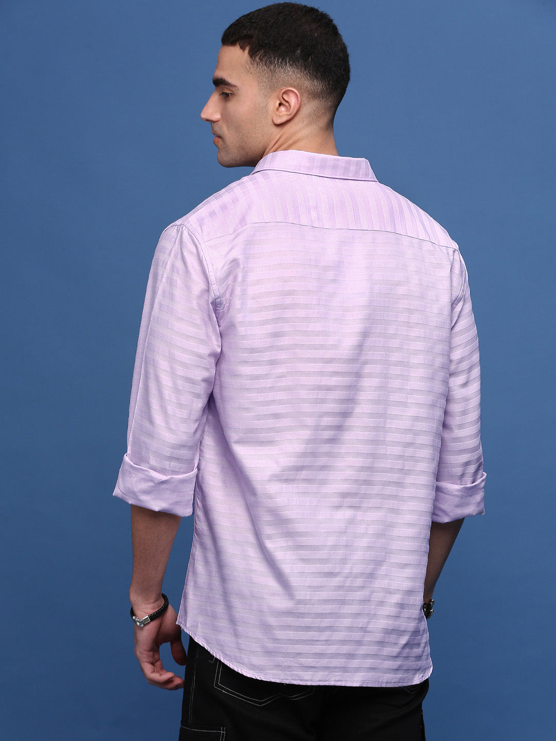 Men Lavender Slim Fit Striped Shirt