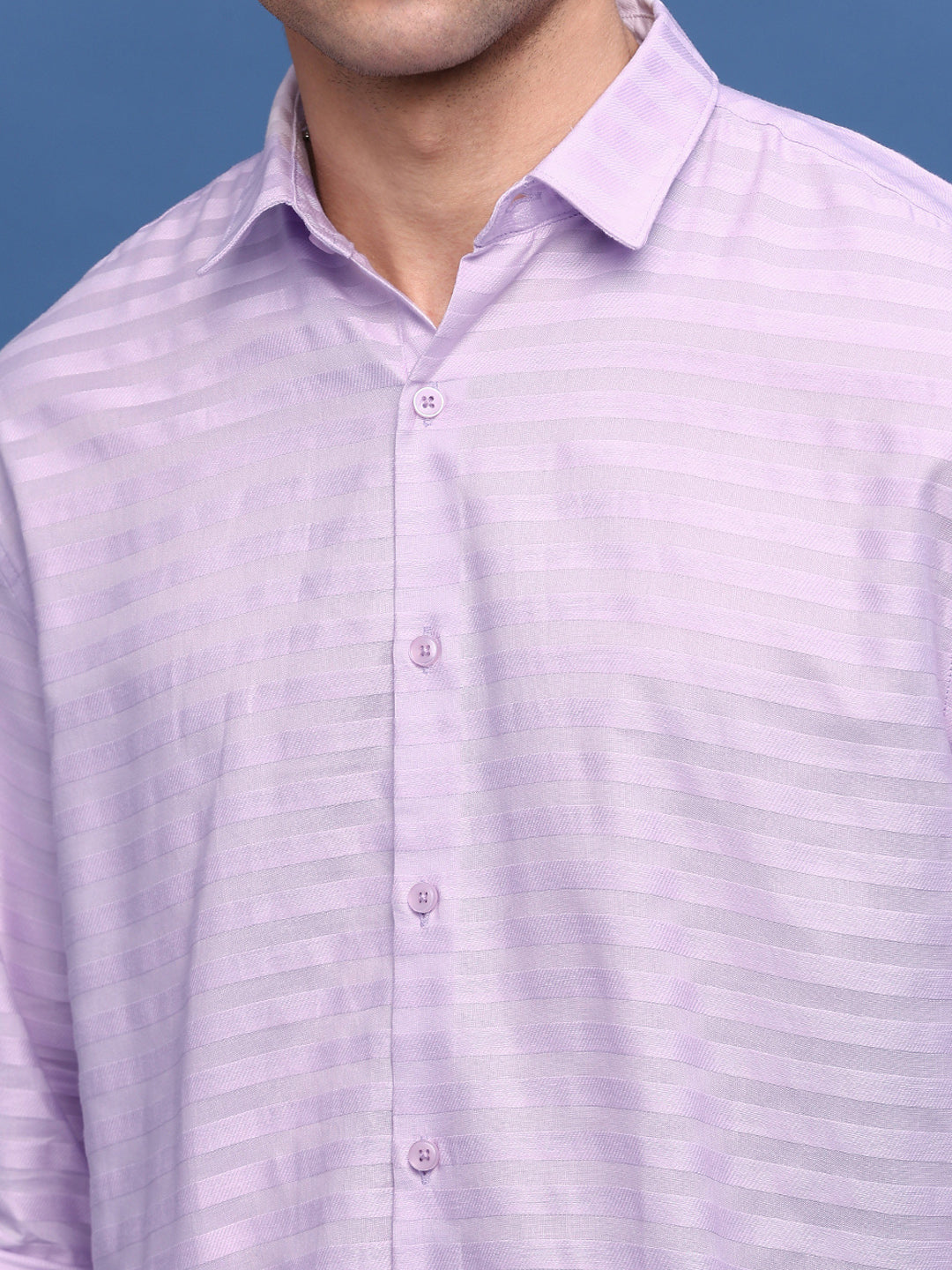 Men Lavender Slim Fit Striped Shirt