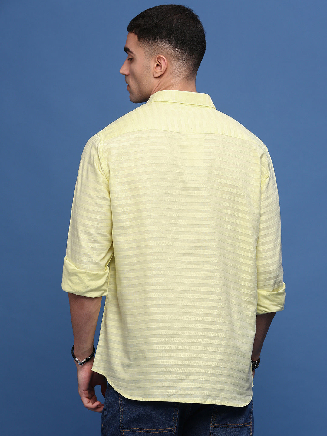 Men Yellow Slim Fit Striped Shirt