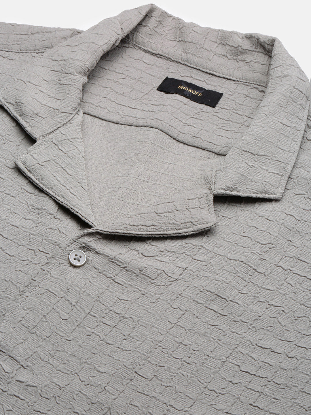 Men Grey Cuban Collar Solid Shirt