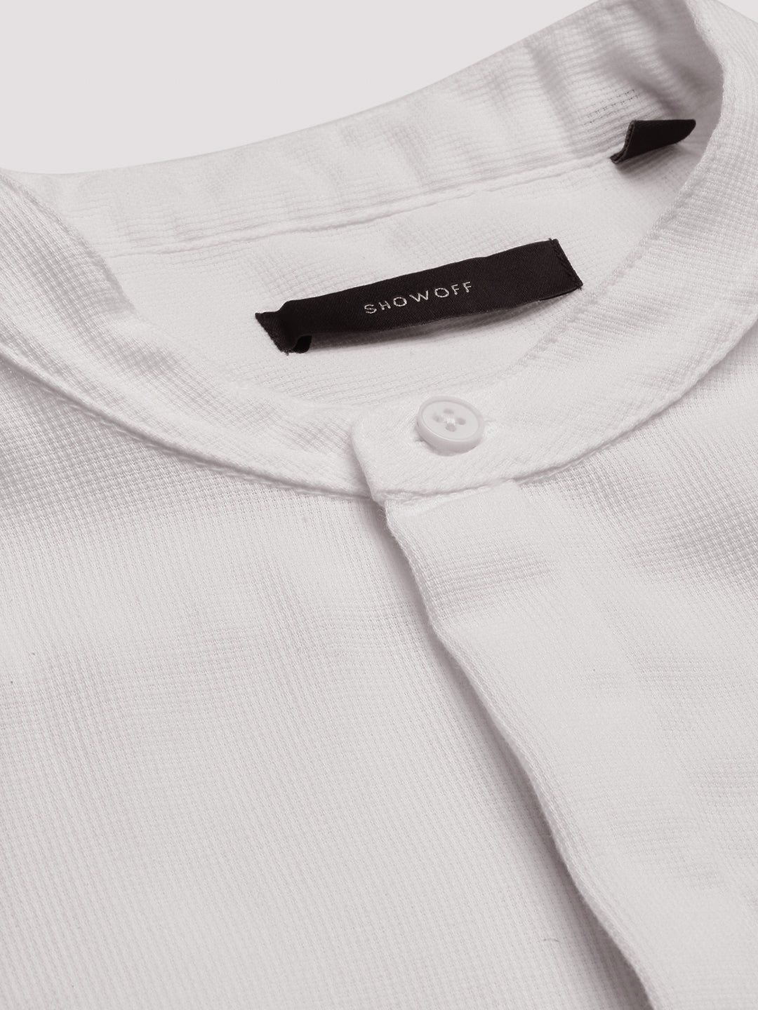 Men Mandarin Collar Solid Slim Fit White Shirt