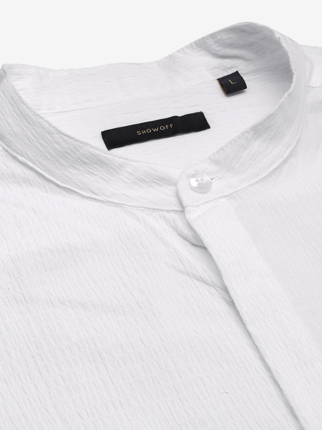 Men Mandarin Collar Solid White Slim Fit Shirt