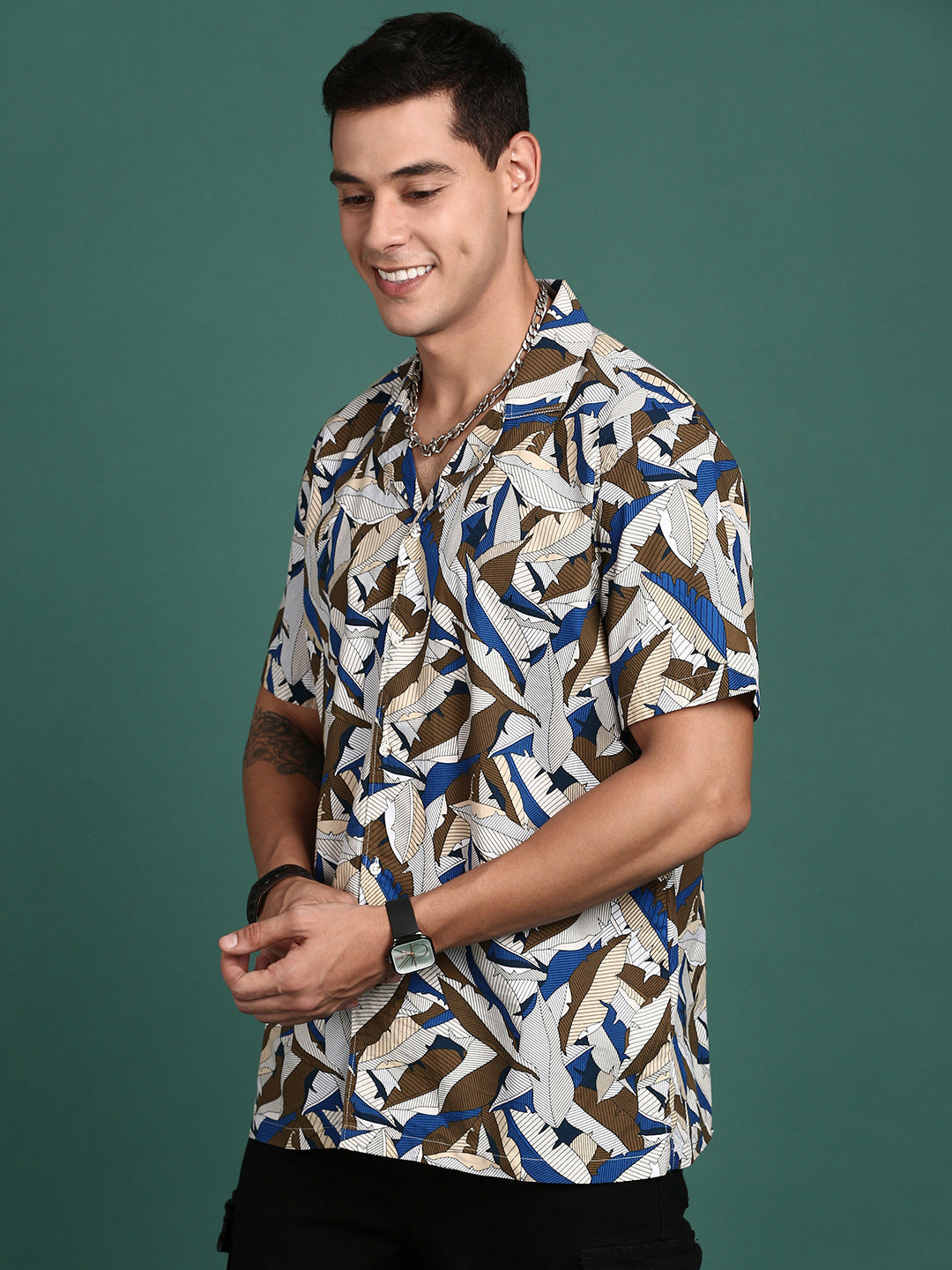 Men Cuban Collar Floral Multi Relaxed Fit Shirt