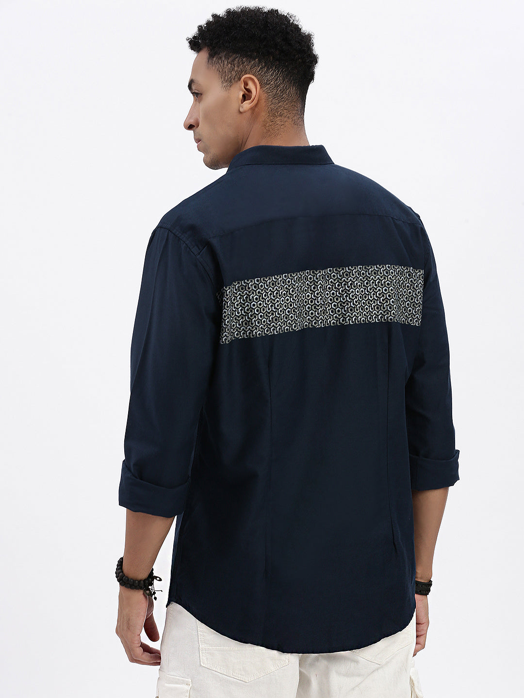 Men Navy Blue Geometric Slim Fit Shirt