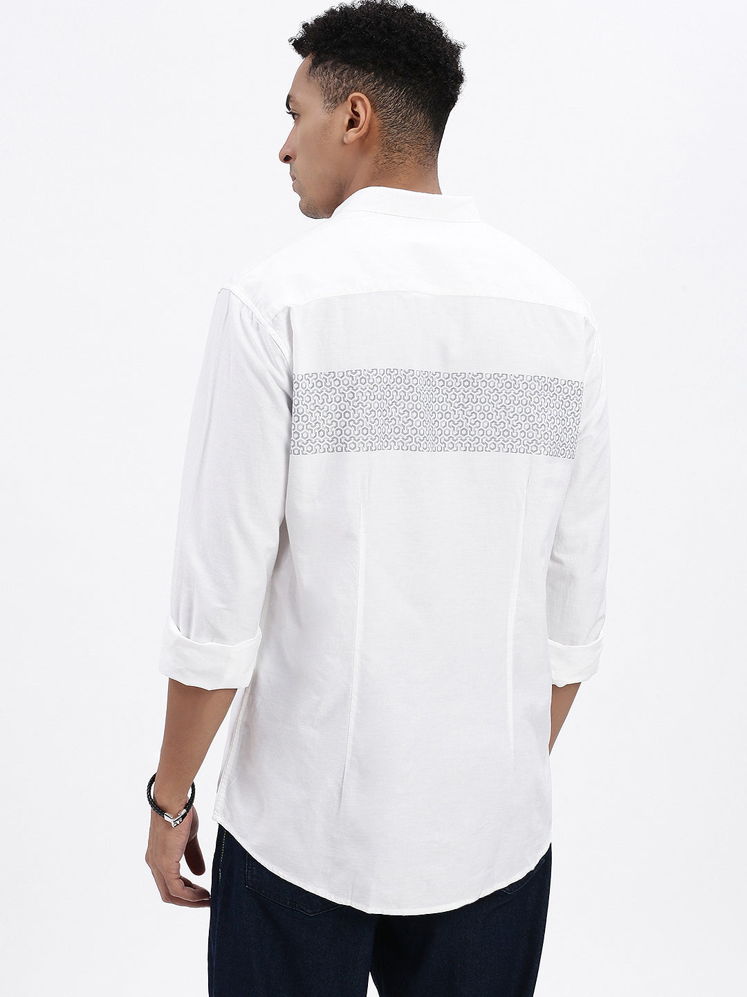 Men White Geometric Slim Fit Shirt