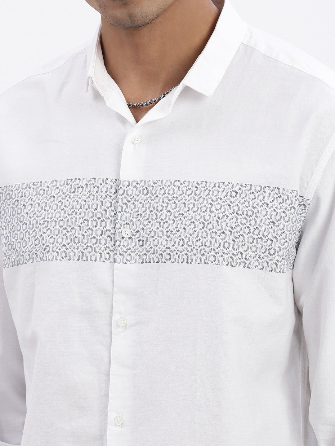 Men White Geometric Slim Fit Shirt