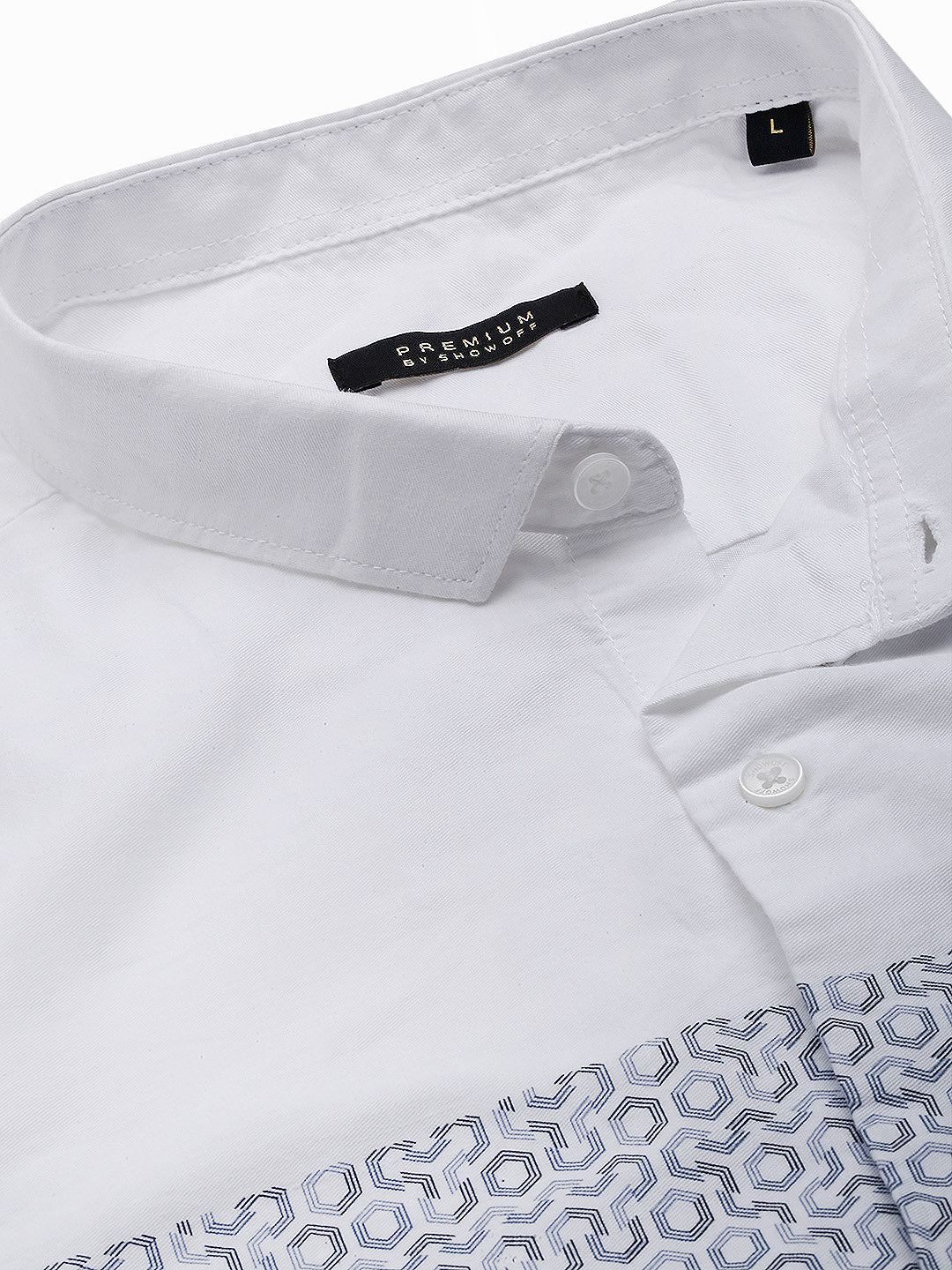 Men White Geometric Slim Fit Shirt