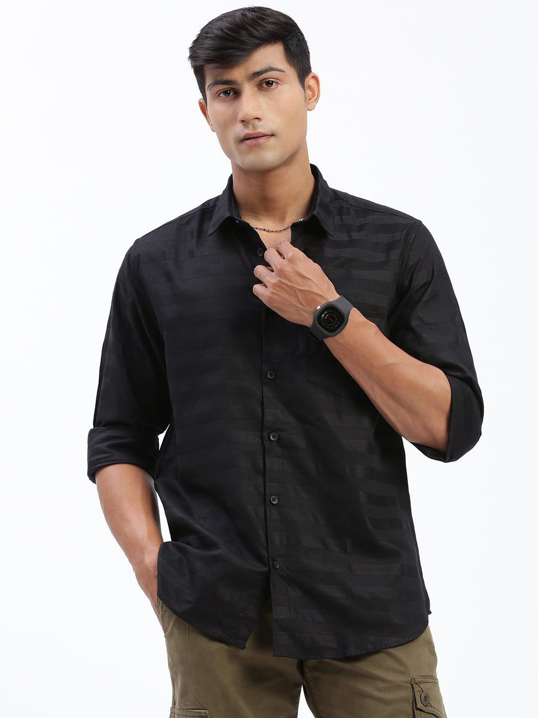 Men Solid Black Slim Fit Shirt