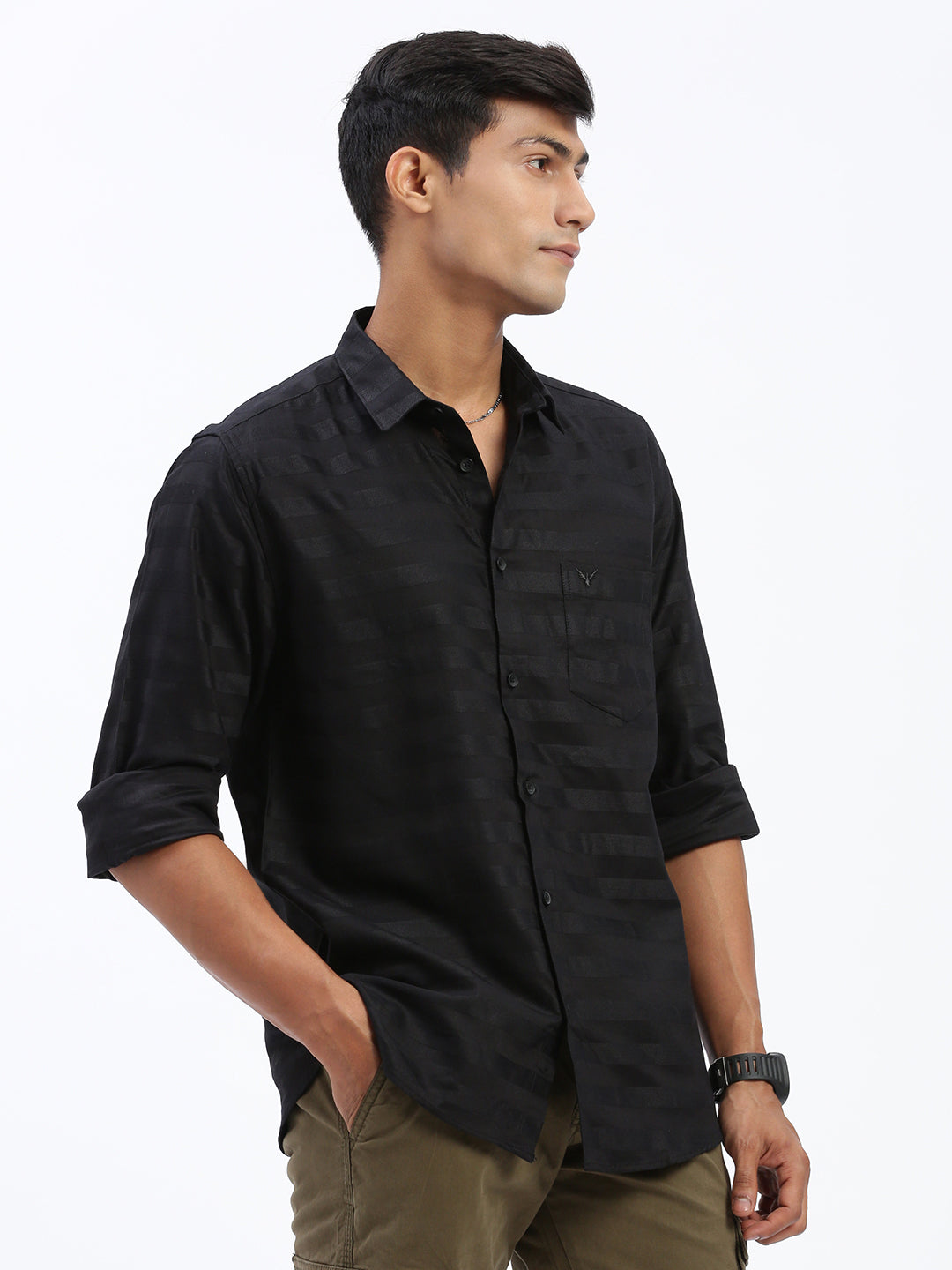 Men Solid Black Slim Fit Shirt