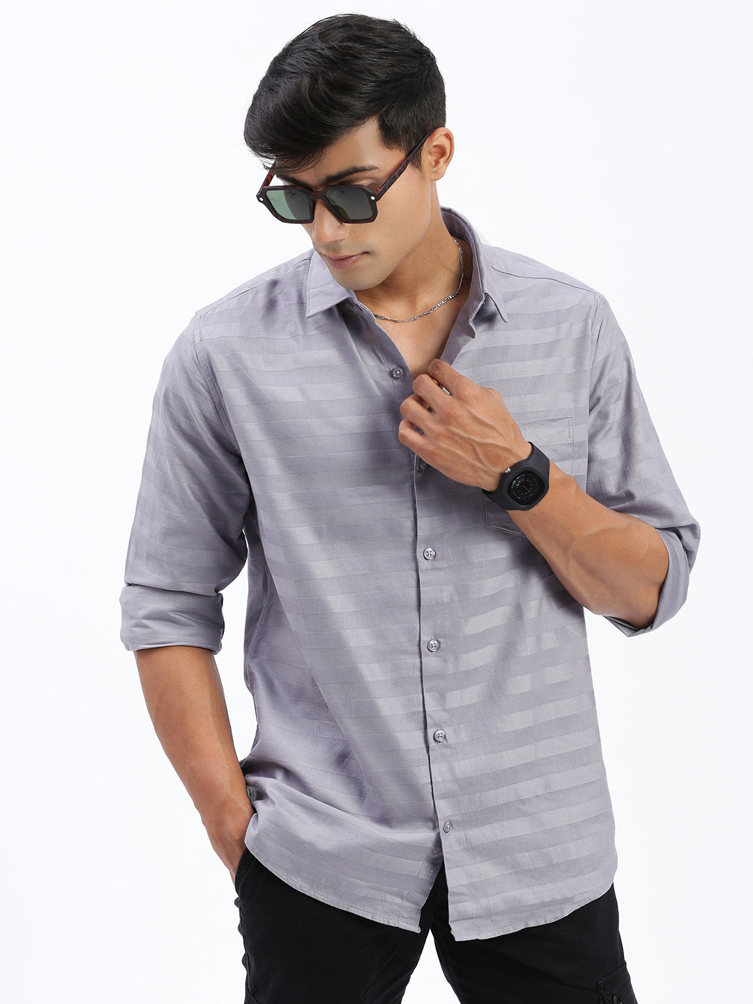 Men Solid Grey Slim Fit Shirt