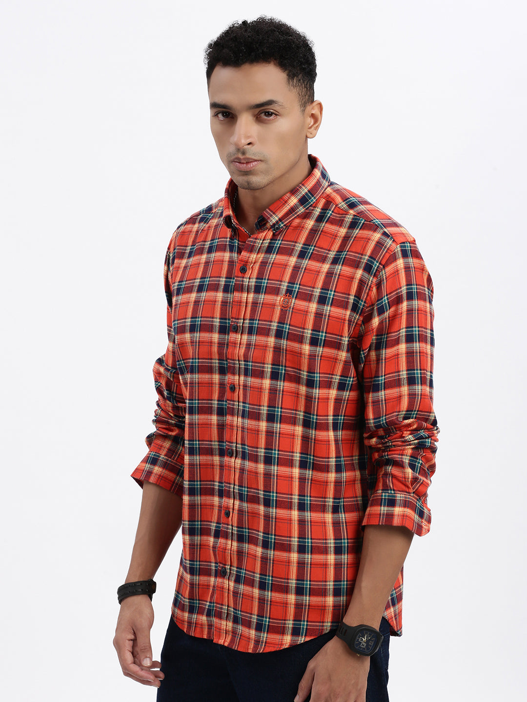 Men Red Checked Slim Fit Shirt