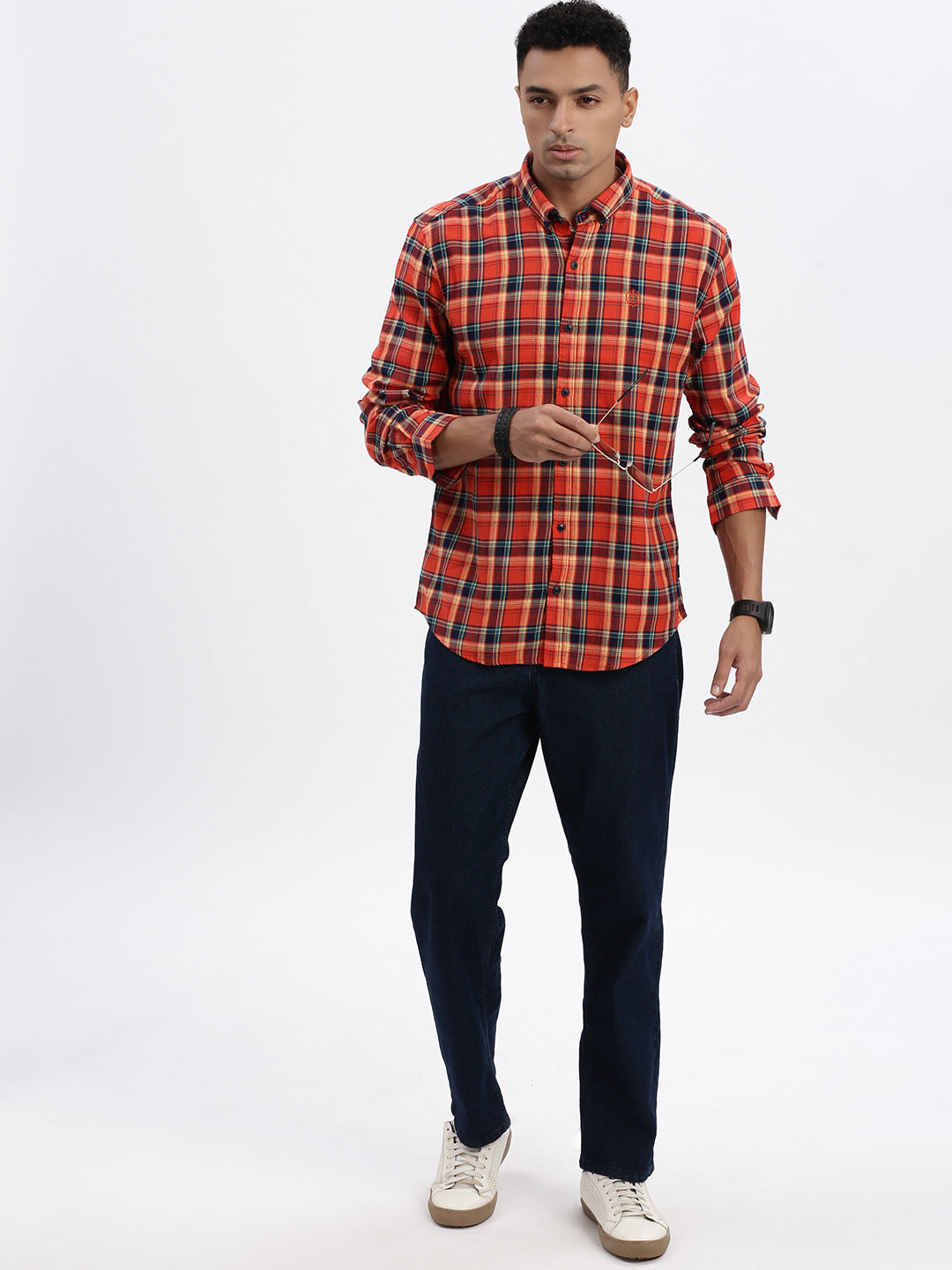 Men Red Checked Slim Fit Shirt