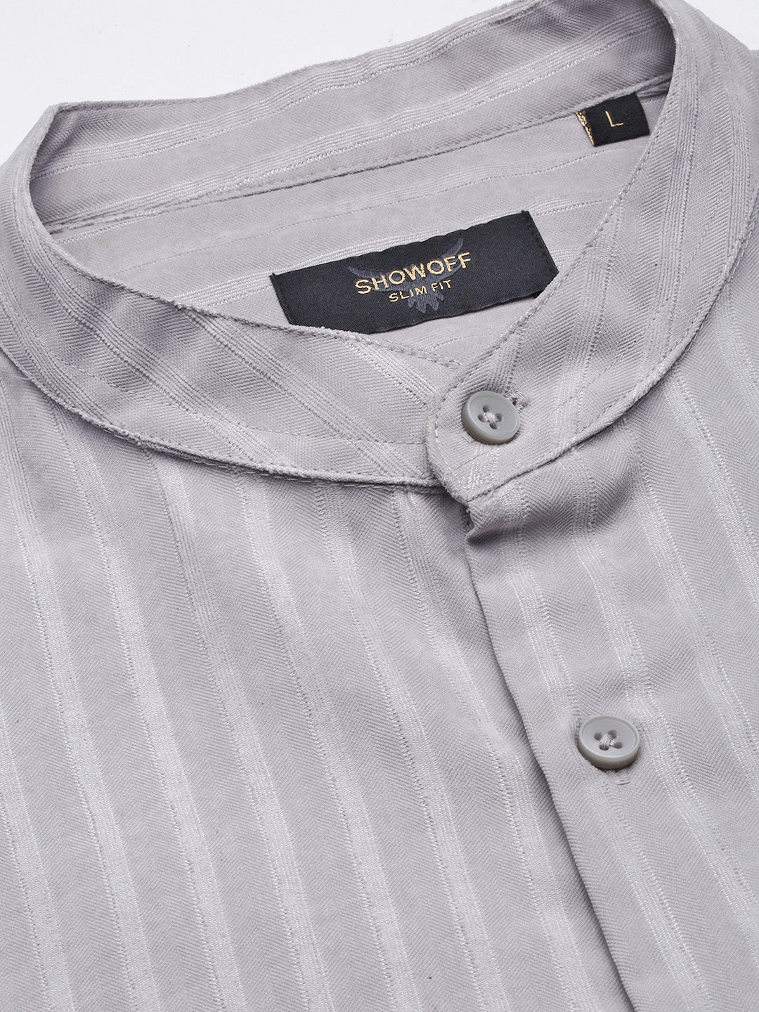 Men Striped Grey Slim Fit Shirt