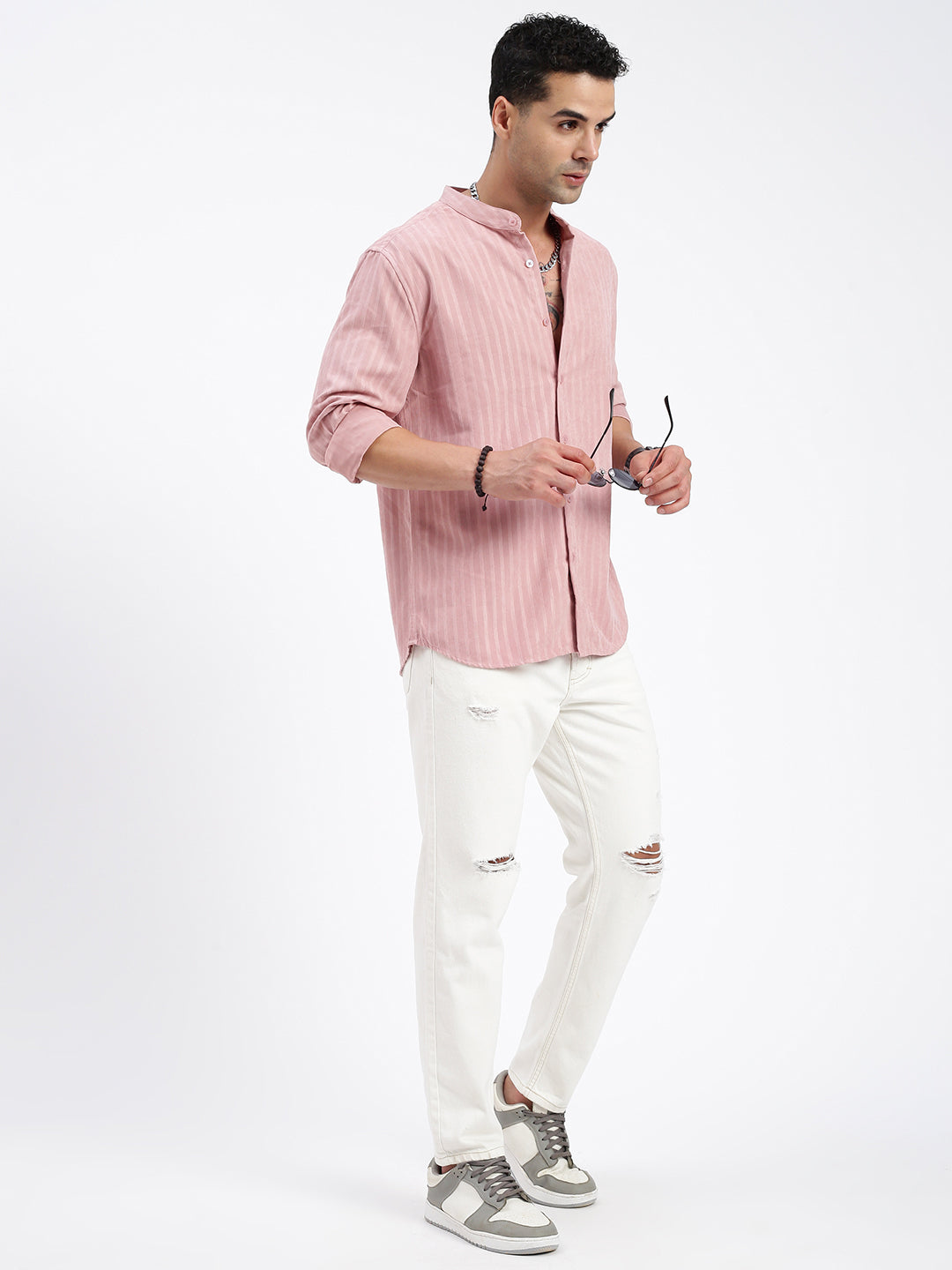 Men Striped Peach Slim Fit Shirt