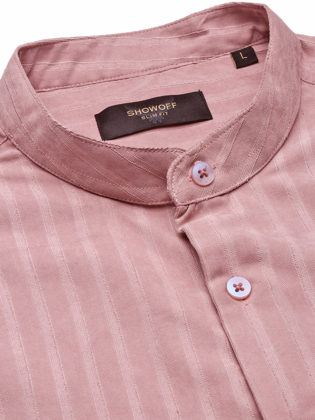 Men Striped Peach Slim Fit Shirt