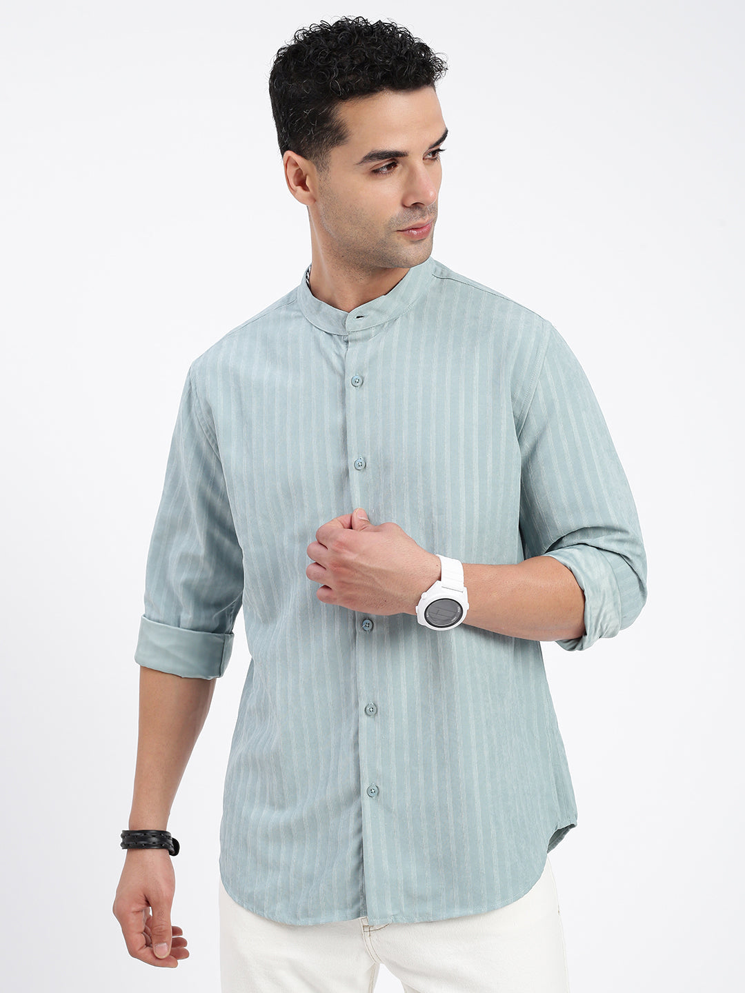 Men Striped Blue Slim Fit Shirt