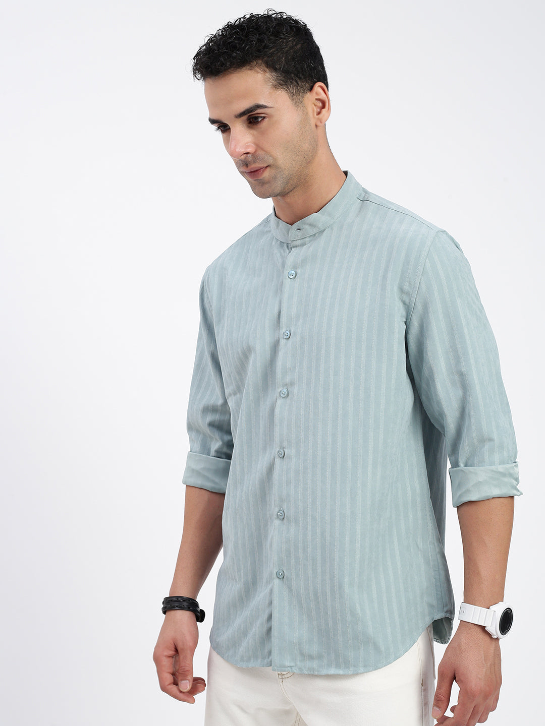 Men Striped Blue Slim Fit Shirt