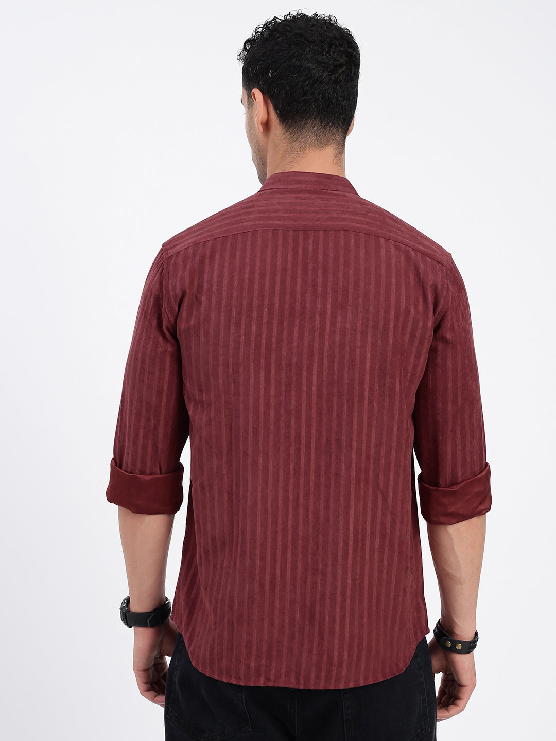 Men Striped Maroon Slim Fit Shirt