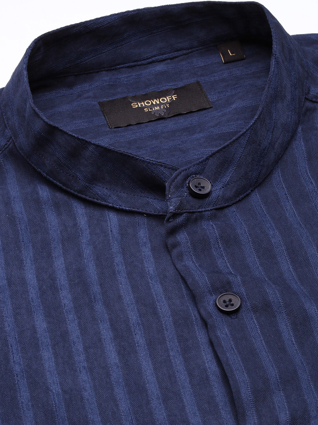 Men Striped Navy Blue Slim Fit Shirt