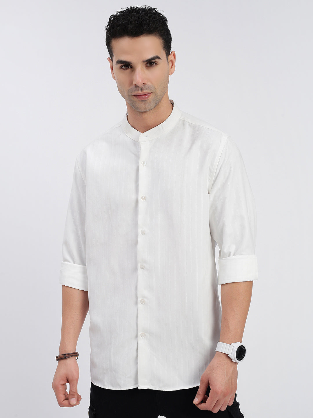 Men Striped White Slim Fit Shirt