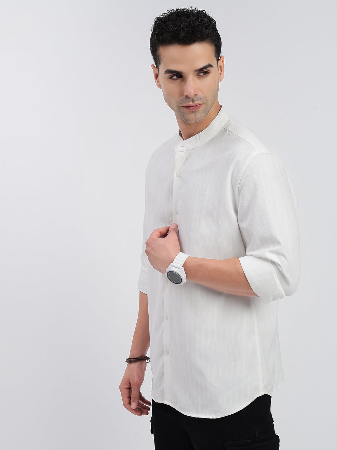 Men Striped White Slim Fit Shirt