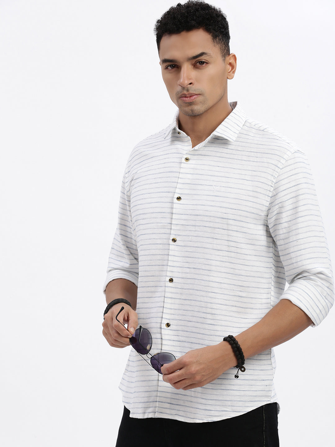 Men White Striped Slim Fit Shirt