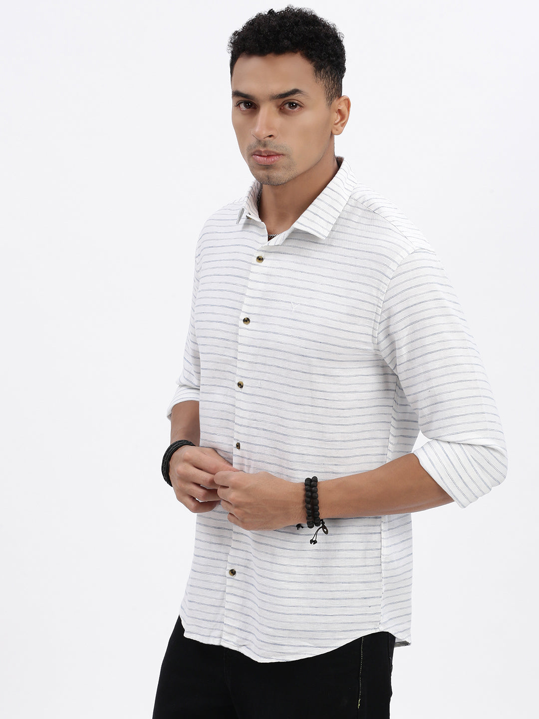 Men White Striped Slim Fit Shirt