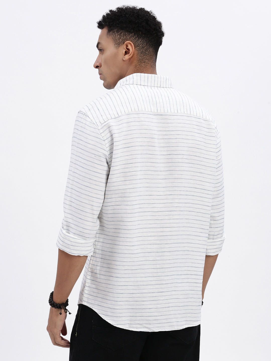 Men White Striped Slim Fit Shirt