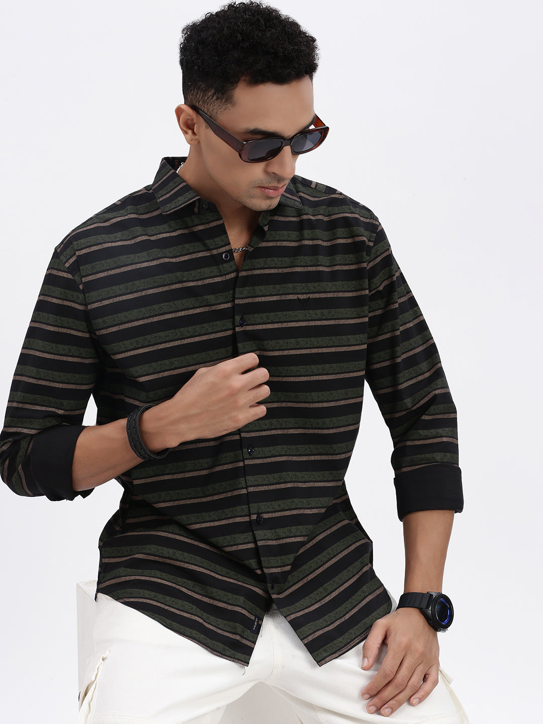 Men Black Striped Slim Fit Shirt