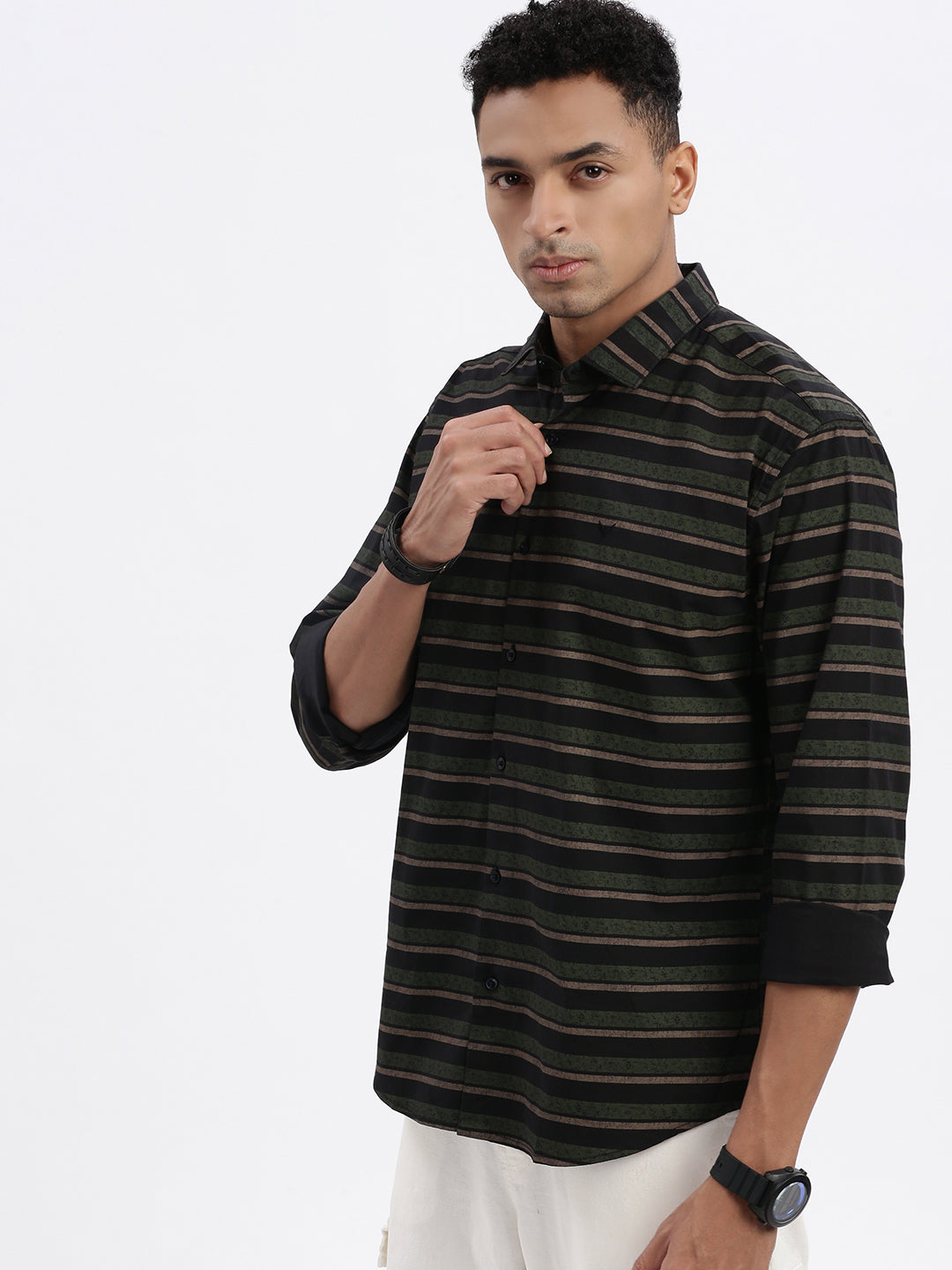 Men Black Striped Slim Fit Shirt